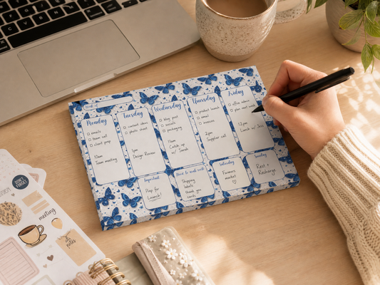 Blue Butterfly Weekly Planner Notepad