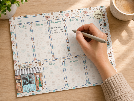 Coffee Shop Weekly Desk Planner Notepad