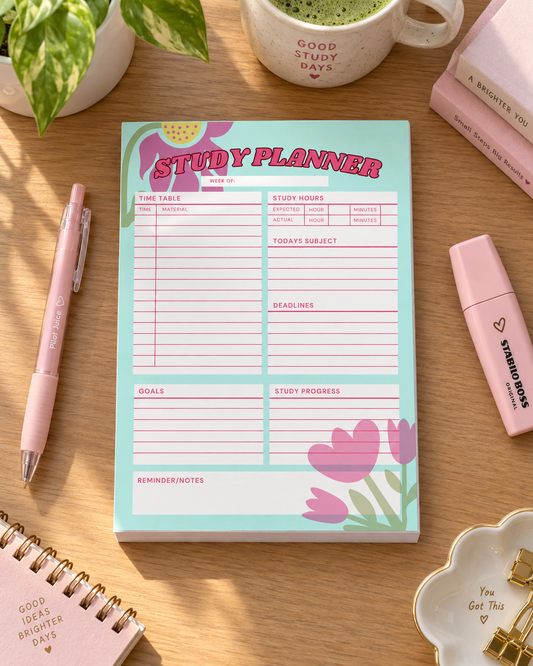 Retro Floral Daily Study Planner Notepad