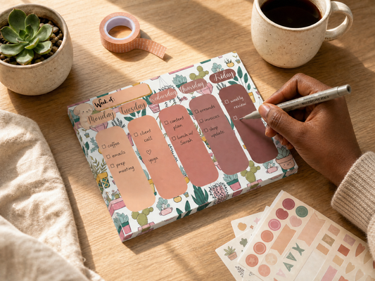 Cactus & Succulent Weekly Desk Planner Notepad