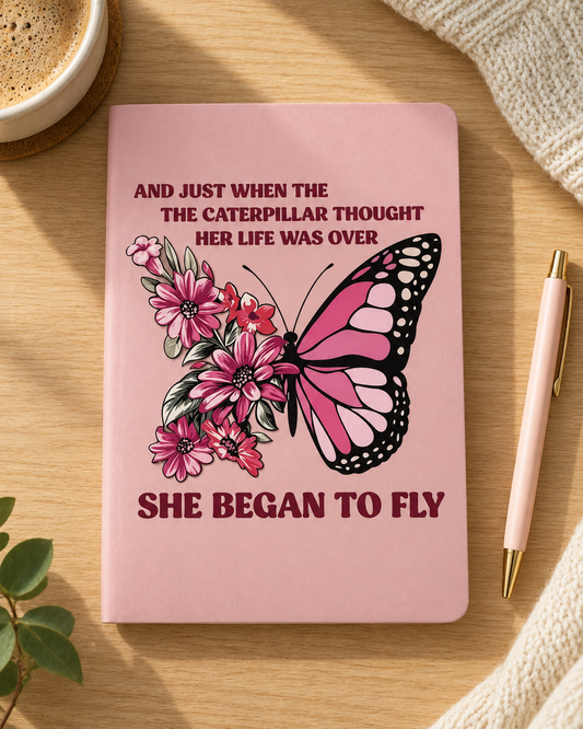 She Began to Fly Butterfly Floral Notebook