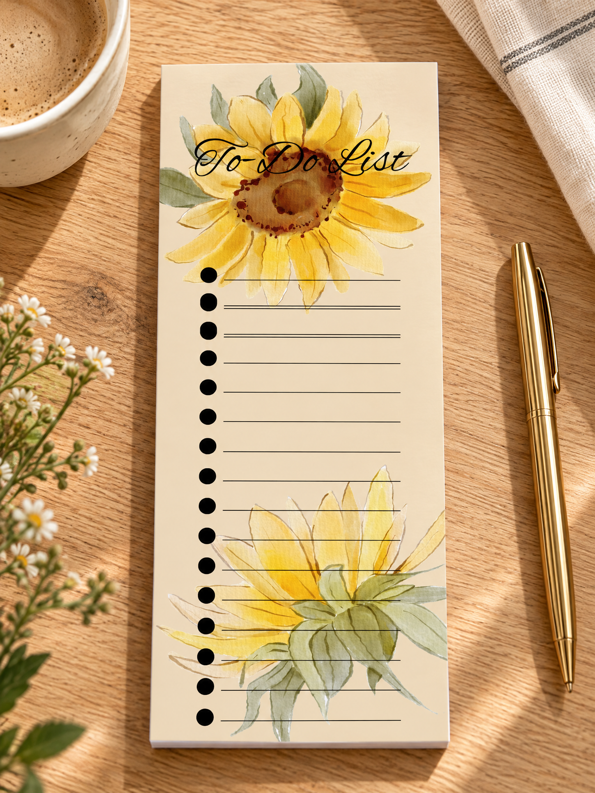Golden Sunflower To-Do List Notepad